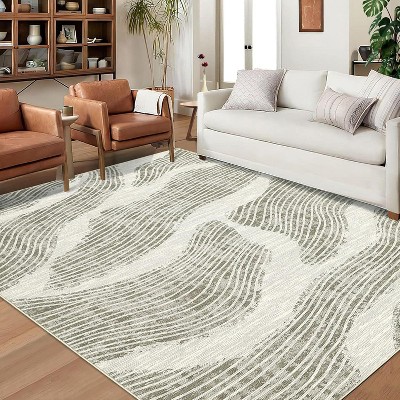 Modern Area Rug 5x7 Washable Rug Soft Faux Wool Throw Rugs Non Slip Low Pile Bedroom Rugs Non-Shedding Foldable Thin Accent Carpet, Grey