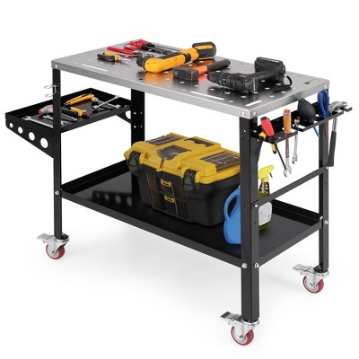 Tangkula Heavy-duty Welding Table w/ Tool Rack & Tray 5/8" Fixture Holes Bottom Shelf