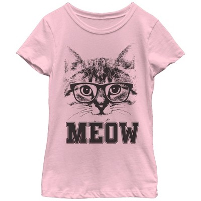 Girl's Lost Gods Cat Glasses Meow T-Shirt