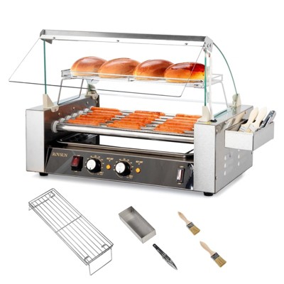 ROVSUN Hot Dog Roller ETL Certified, 18 Hot Dog 7 Rollers Sausage Grill Cooker Machine w/Dual Temp Control, Cover, LED, Removable Shelf & Drip Tray