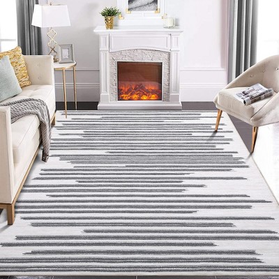 Modern Berber Stripe Rug Indoor Farmhouse Area Rug Low Pile Non Slip Throw Rug