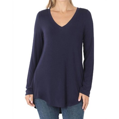 Women's V-Neck Dolphin Hem Top - ZENANA