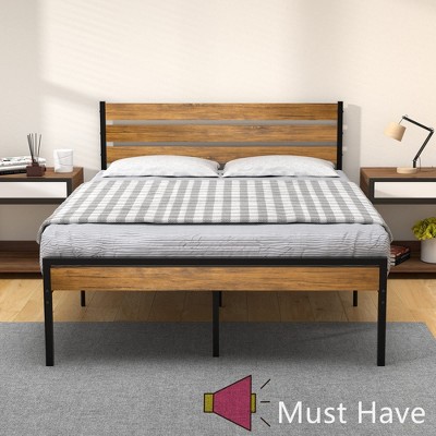 Jojoka Modern Queen Bed Frame with Wood Headboard and Footboard, Metal Platform, Heavy Duty Support, No Box Spring, Noise Free,  Easy Assembly