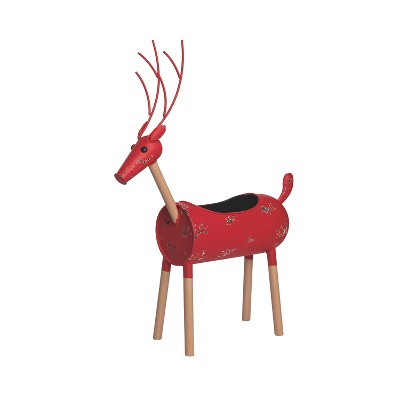 Transpac 21 Inch Red Metal Christmas Reindeer Decorative Object Simple Shapes Iron Holiday Decor
