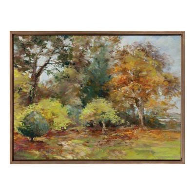 Kate & Laurel All Things Decor 28"x38" Sylvie Forest Walking as the Leaves Fall Framed Canvas Wall Art by Nel Whatmore: Transitional Style