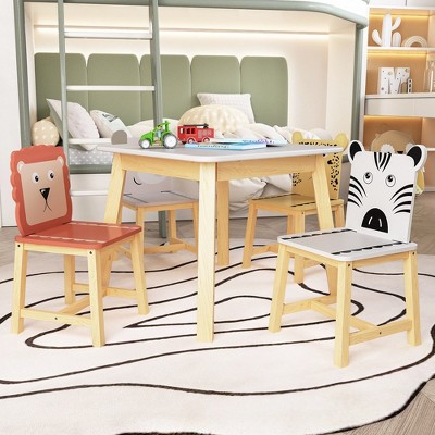 5 Piece Kiddy Table and Chair Set , Kids Wood Table with 4 Chairs Set Cartoon Animals (bigger table) (3-8 years old)?