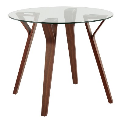 35.5" Folia Mid-Century Modern Round Dining Table Walnut/Clear: Splayed Legs, Seats 4 - LumiSource