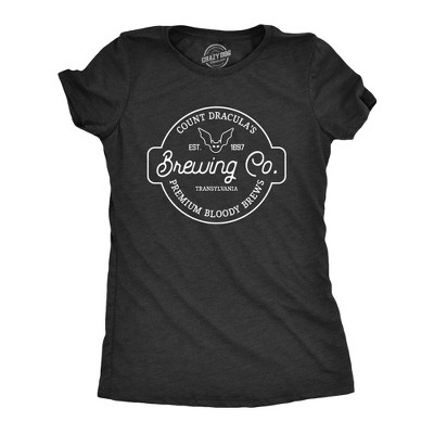 Womens Count Draculas Brewing Co T Shirt Funny Scary Halloween Vampire Blood Tee for Ladies - Crazy Dog Women's T Shirt For Halloween Season