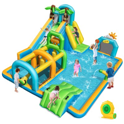 Costway Inflatable Water Park with Climbing Wall Basketball Rim Target Game