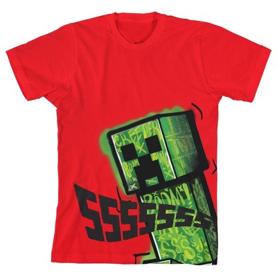 Minecraft Creeper Ssssssss Youth Boy's Red T-Shirt