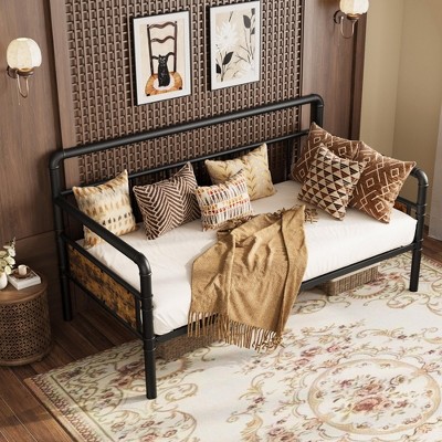 Twin Size Daybed Frame Metal Steel Slat Support, Heavy Duty Sofa Bed Platform for Living Room, Guest Room, Easy Assembly