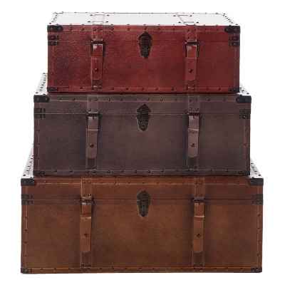 Olivia & May Rectangular Rustic Faux Leather Trunk Coffee Table Brown: Vintage-Inspired Storage Solution, No Assembly Required