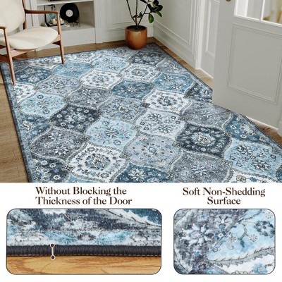 Vintage Area Rugs Washable Floral print Floor Cover, Non-Slip Oriental Accent Carpet, Foldable Low Pile Indoor Mat for Kitchen, Bedroom, Living Room