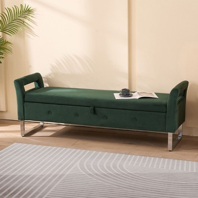 PAGED 67.91"Wide Velvet Storage Bench with Armrests, Upholstered Bedroom Bench With Wood Frame for Family Room, Entryway