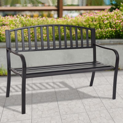 Costway 50'' Patio Garden Bench Park Yard Outdoor Furniture Steel Slats Porch Chair Seat