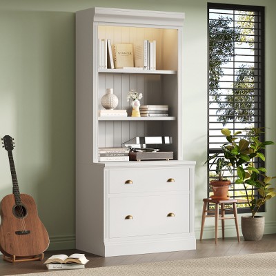 TiramisuBest 83.4"Tall Bookshelf with LED Lighting, Modern Bookcase with 2 Drawer and 3 Open Shelves,Storage Bookshelf