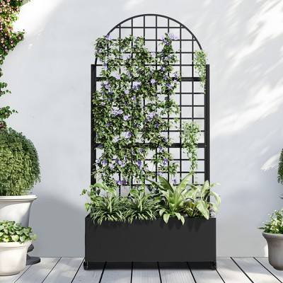 Dovelina Floor Planters Mobile Metal Planter Box, Trellis for Climbing Plants, Drainage Holes and wheels