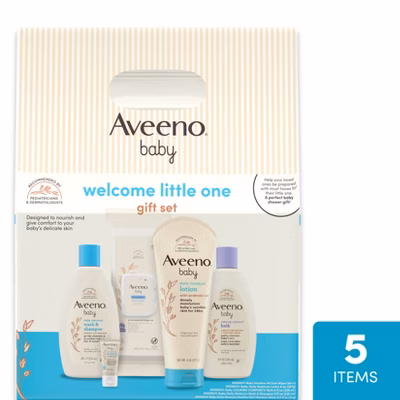 Aveeno Baby Welcome Little One Essentials Skincare Gift Set Includes Wash, Lotion & Wipes - 5ct