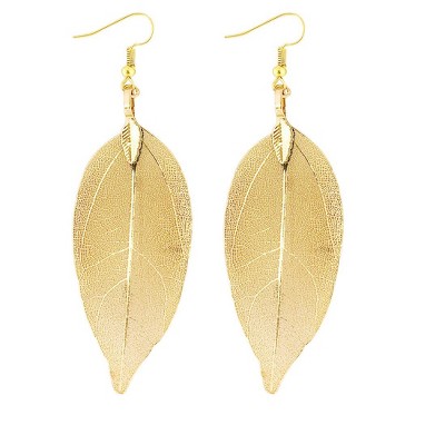 Wrapables Gold Plated Lightweight Filigree Long Leaf Earrings