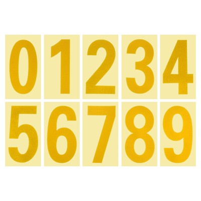 Unique Bargains 0 - 9 Vinyl Waterproof Self-Adhesive Reflective Mailbox Numbers Sticker 3.27 Inch Golden 4 Set