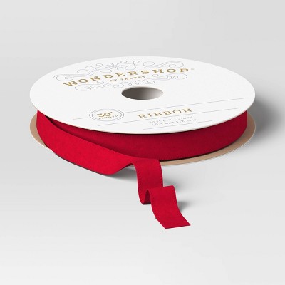 30' Christmas Premium Ribbon Dark Pink Faux Velvet- Wondershop™