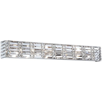 Possini Euro Design Vivienne Modern Wall Light Chrome Hardwire 35" Light Bar Fixture Clear Crystal for Bedroom Bathroom Vanity Reading Living Room