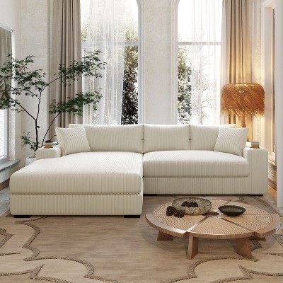 Christopher Knight Home Tess Oversized Corduroy Upholstered Sectional Sofa with Charging Ports and Cup Holders