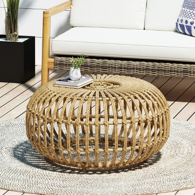 NicBex 19.7" Wicker Outdoor Side End Table,Woven Patio Round End Table with Open Structure for Deck,Garden,Pool