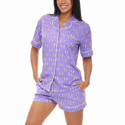 ADR Women's Soft Cotton Knit Jersey Pajamas Lounge Set, Short Sleeve Top and Shorts with Pockets
