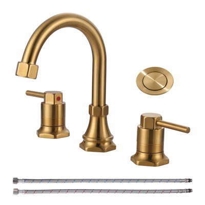 WOWOW 8 in. Widespread Double Handle Bathroom Faucet with Pop-up Drain Kit