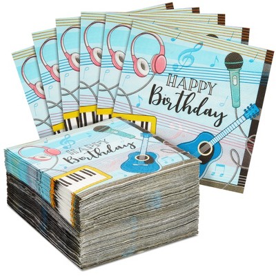 Blue Panda 100 Pack Music Notes Paper Napkins for Music Themed Party Decorations, 5x5 In