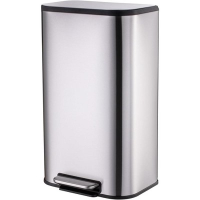 WhizMax Stainless Steel 13 Gallon Kitchen Trash Can, Rectangular Steel Pedal Garbage Can with Lid and Inner Buckets