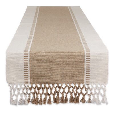 Design Imports  Ribbed Dobby Stripe Table Runner, Stone Brown, 13X72"