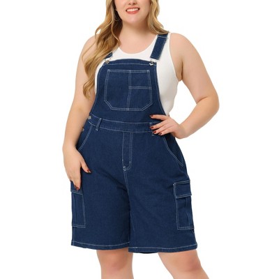 Women's Plus Size Denim Overalls Cross Back Cargo Pocket Adjustable Strap Jeans Shortalls - Agnes Orinda
