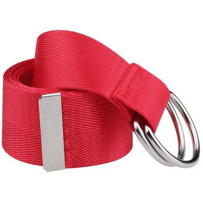 INSPIRE CHIC Women's Double D-Ring Buckle Canvas Solid Color Adjustable Waist Belts