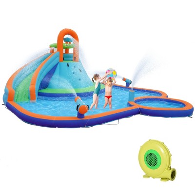 Outsunny 4 in 1 Water Slide, Inflatable Bounce House with Slide, Pool, Climbing Wall, Water Cannon, Blower, Carrying Bag, for 3-8 Years Old
