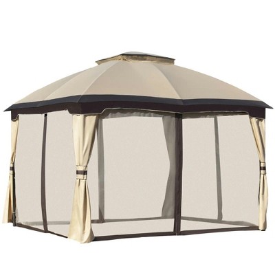 Resenkos Outdoor Garden Gazebo, Sunshade Gazebo Canopy,10' x 12' Outdoor Gazebo w/Double Vented Roof, Zippered Mesh Sidewalls, Beige