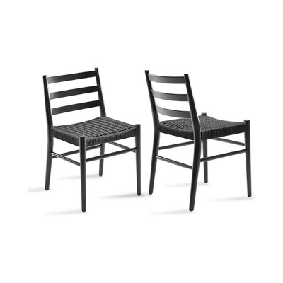 INFURNIC Accent Chairs, Comfortable Woven Seat with Sturdy Legs, Modern Accent Chairs for Kitchen and Dining Room, Black, 19"*19.5"*32"