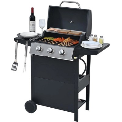 ELJGET 3/4 Burner Grill Propane Gas Grill, Outdoor Stainless Steel Patio Garden BBQ Grill with Lid, Wheels, RV Camping Barbecue