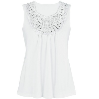 Collections Etc Stylish Crochet Trim Easy-Fit Sleeveless Top