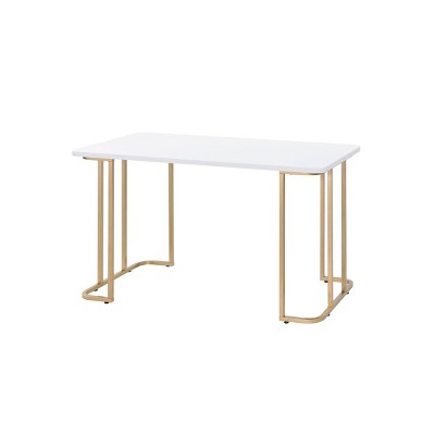 Acme Furniture Estie Writing Desk White/Gold: Chic Home Office, Teen & Kids' Study Table, No Storage