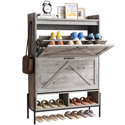 Garvee Shoe Cabinet with 2 Flip Drawers, Shoe Storage Cabinet for Entryway, Narrow Shoe Rack, Dry and Wet Separation Shoe Organizer with Metal Legs