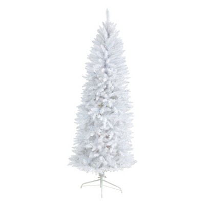 Nearly Natural 6-ft Slim White Artificial Christmas Tree with 743 Bendable Branches