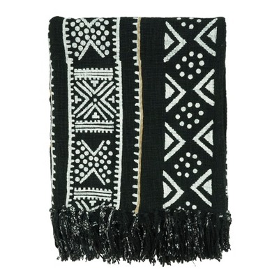 Saro Lifestyle Saro Lifestyle Mudcloth Design Throw Blanket, Black, 50"x60"