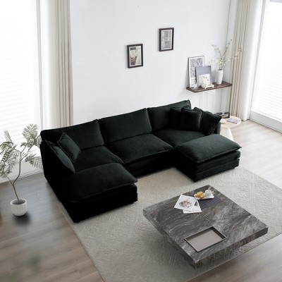 Oversized 111.42" Chenille Modular U-Shaped Sectional Sofa with Double-layer Cushion and 2 Ottomans, 5-Piece Free combination Sofa