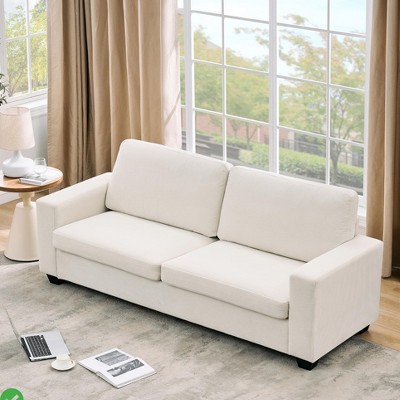 83" Corduroy 3-Seater Sofa with Removable Covers - Modern Deep Seat Couch for Living Room & Apartments (White)