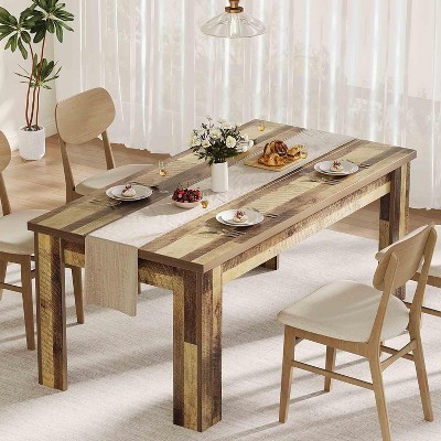 63" Rectangular Dining Table for 4–6, Farmhouse Kitchen Table, Wood Dinner Table, Rustic Brown/Gray