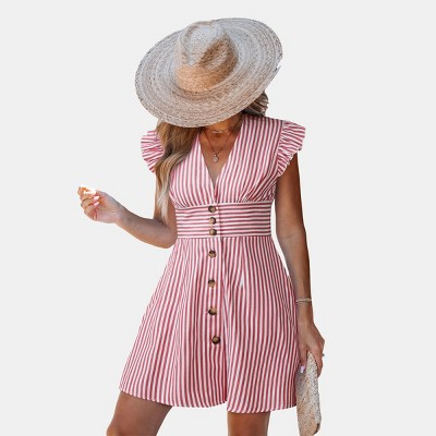 Women's Striped Button-Down Ruffle Sleeve Dress - Cupshe
