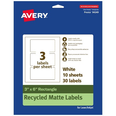 Avery Recycled Matte White Labels,  3" x 6" Rectangle