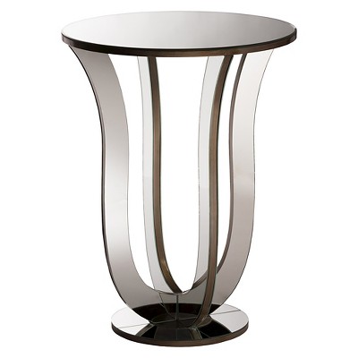 Kylie Modern and Contemporary Mirrored Side Table: Pedestal Base, Fully Assembled - Baxton Studio